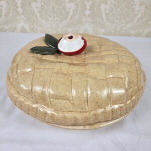 Vintage Ceramic Pie Keeper Apple Slice on Top Fully Removable Lid